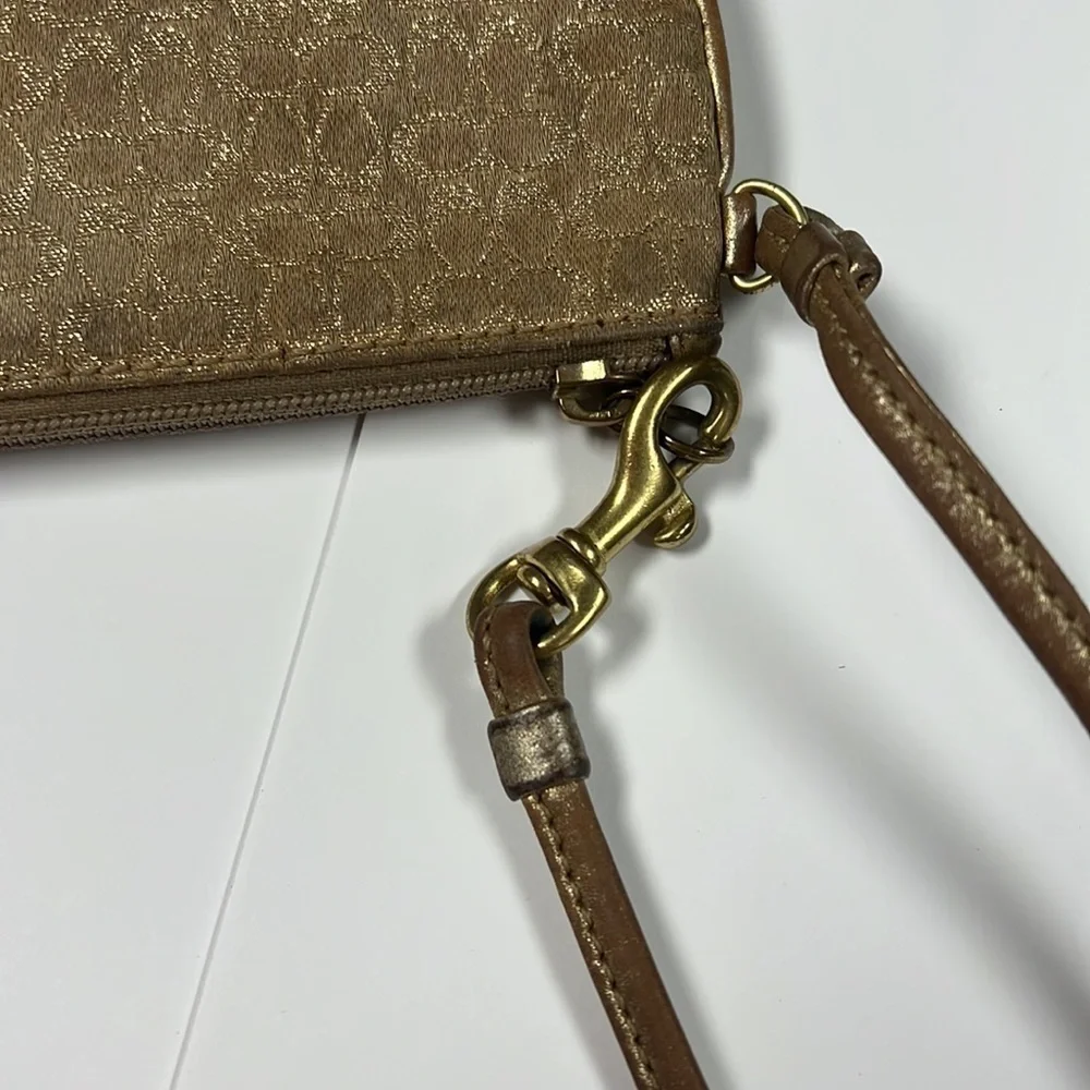 Coach Beige Satin Gold Thread Small Wristlet